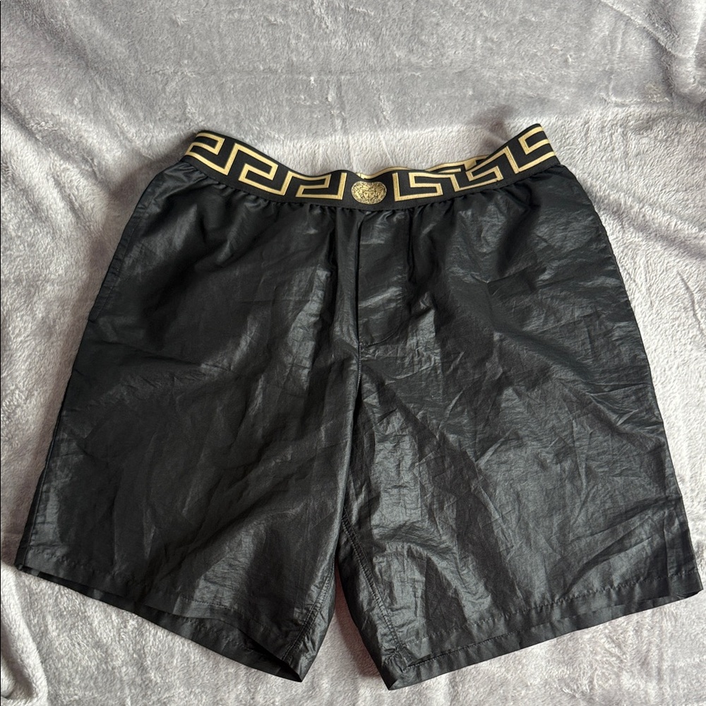 Versace Black Athletic Shorts with Gold Trim
